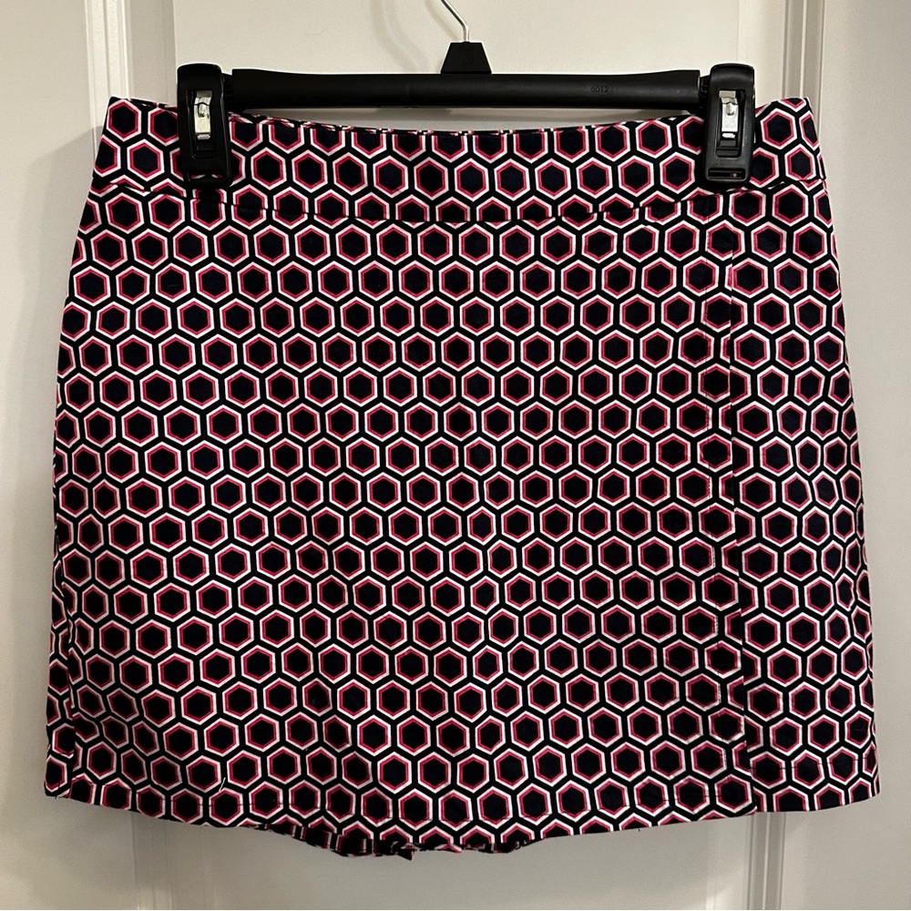 Talbots Navy, Pink & Wht Geometric Print Skort W/Side Zipper Women’s Petite sz 6
